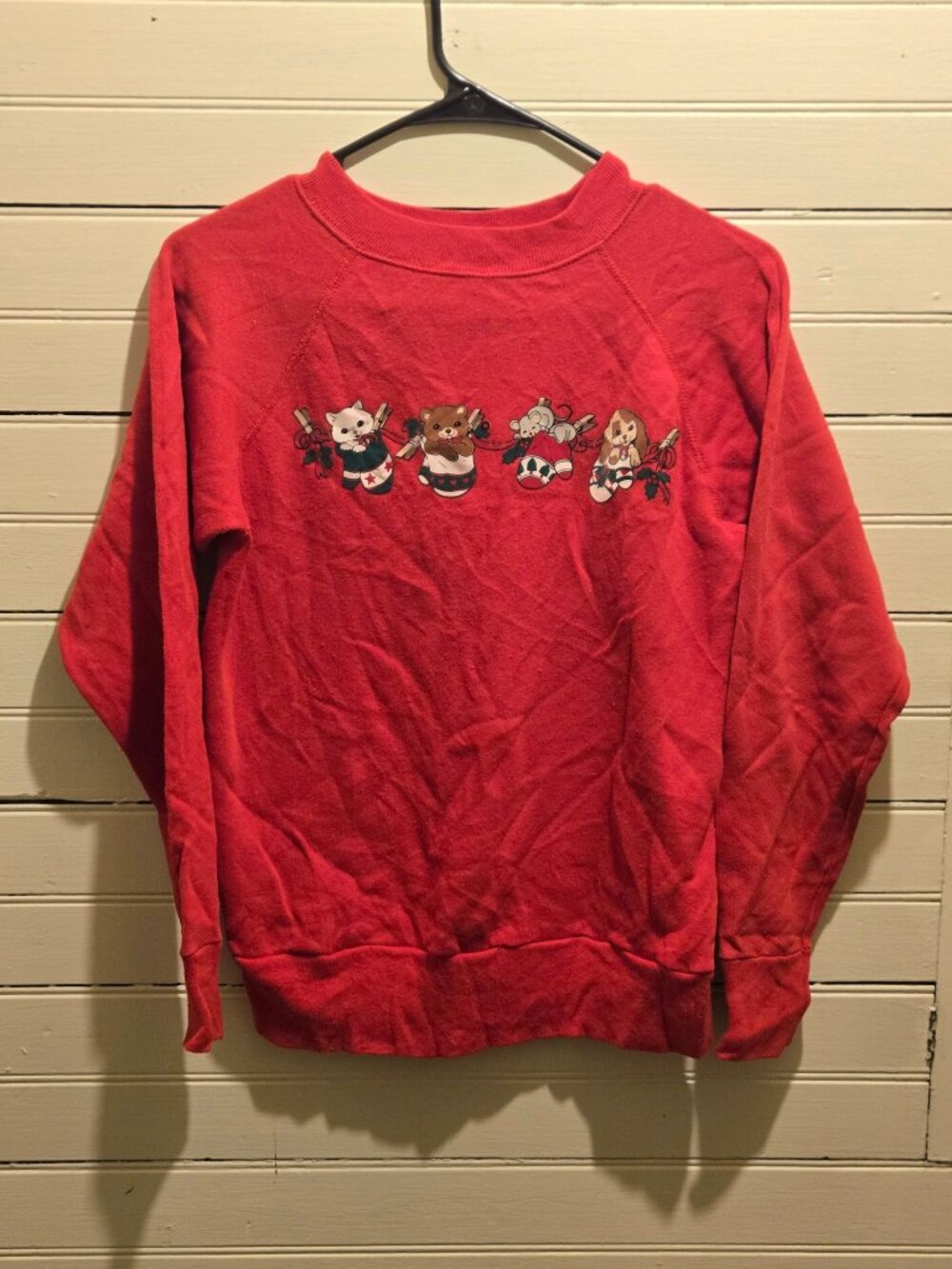Pannill Sweatshirt Unisex S Red Holiday Crewneck Animal Stocking Graphic